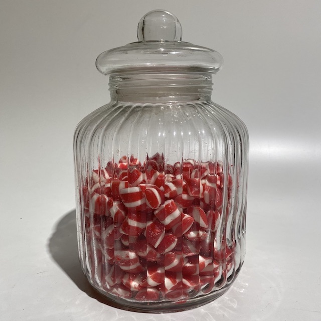 LOLLY JAR, Large Ribbed Glass (w Candy)